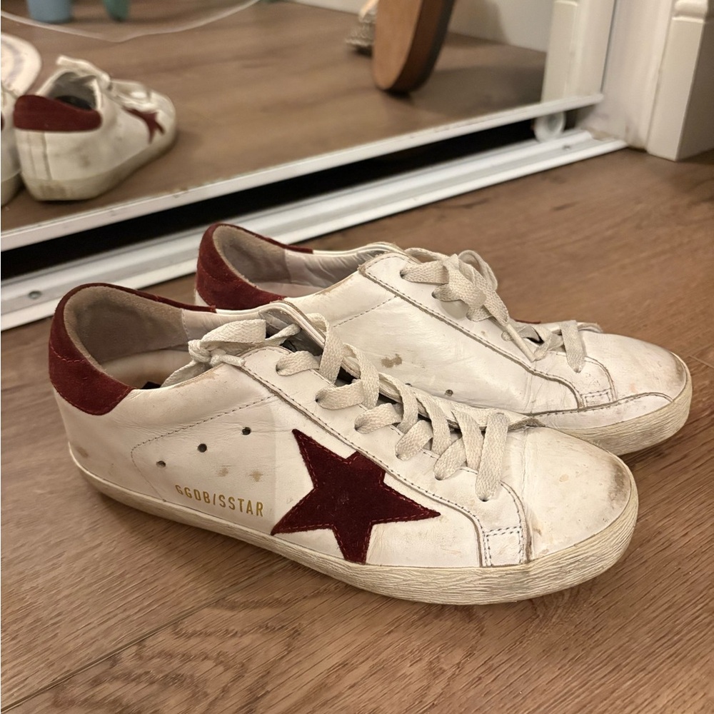 Golden Goose White and Red Sneakers